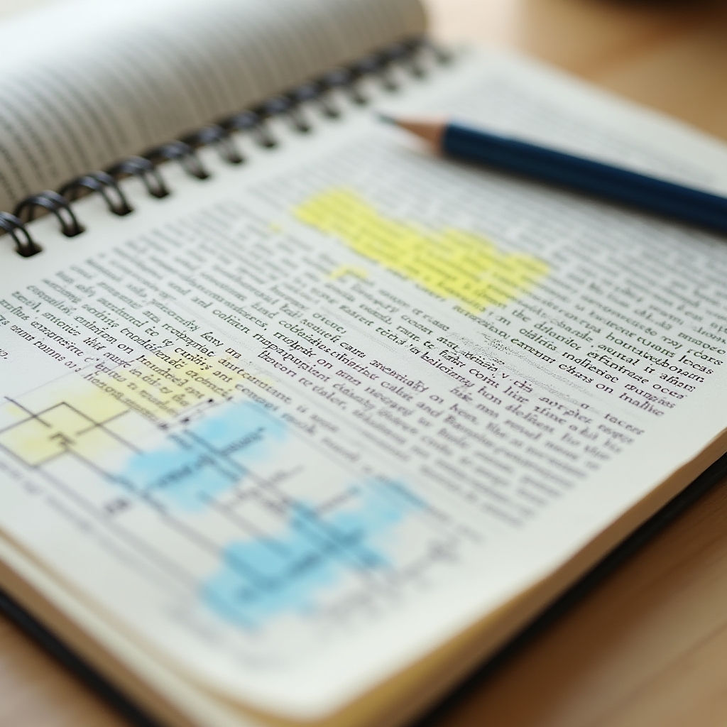 Academic paper and notebook on a desk with annotations about cognitive load and working memory in reading research